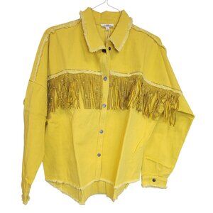 GeeGee Jacket Denim Yellow Embellished Fringed Snaps Shacket Shirt Womens M New